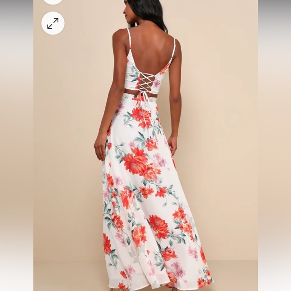 Lulus Bloom With a View White Floral Print Two-Piece Maxi Dress in White Floral - Picture 16 of 17